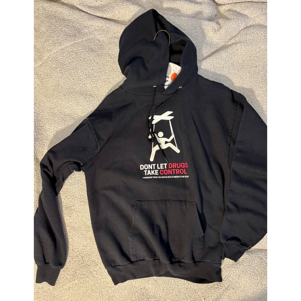 Hanes ComfortBlend EcoSmart Black Hoodie Dont Let Drugs Take Control Graphic M